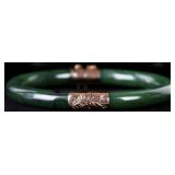 SPINACH GREEN JADE & 14K LADIES BANGLE BRACELET