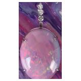 14K WHITE GOLD LADIES PENDANT W/ GIANT PINK OPAL
