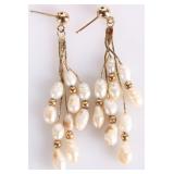 14K YELLOW GOLD DANGLE EARRINGS W/ BAROQUE PEARLS