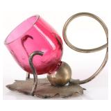 ANTIQUE SILVER-PLATED CRANBERRY GLASS HOLDER