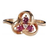 14K YELLOW GOLD LADIES RING WITH ROSE TOPAZ & DIA