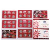 ASSORTED U.S. 90% SILVER PROOF SETS 2000-2004 -(5)