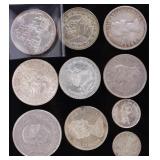 ASSORTED FOREIGN SILVER COINAGE - (10)