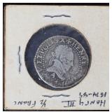 HENRY III 1/2 FRANC ANTIQUE SILVER COIN 1574-1589