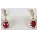 18K YELLOW GOLD NATURAL DIAMOND RUBY EARRINGS