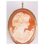 VINTAGE 14K YELLOW GOLD LADIES CAMEO PENDANT/ BROC