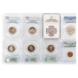 ASSORTED HIGH GRADE PCGS/NGC U.S. COINAGE - (8)