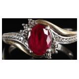 10K GOLD & STERLING SILVER PINK RUBY DIAMOND RING