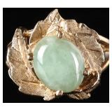 10K YELLOW GOLD LEAFY LADIES RING W/ JADE STONE