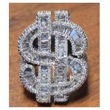 MEN'S 11CTW NATURAL DIAMOND 10K CASH SYMBOL RING