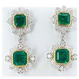 7.37CTW EM PLAT & 18K YELLOW GOLD EARRINGS W/ DIA