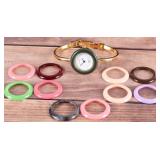 GUCCI 11/12.2 GOLD PLATED LADIES WATCH W/ BEZELS