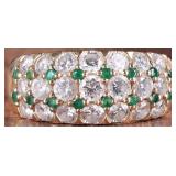18K YELLOW GOLD LADIES RING W/ DIAMONDS & EMERALD