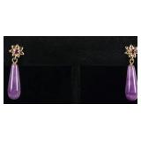14K YELLOW GOLD AMETHYST DROP FLOWER EARRINGS