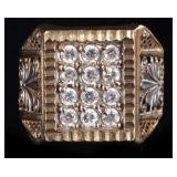 MEN'S 10K YELLOW GOLD FILIGREE CUBIC ZIRCONIA RING