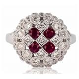 LOVELY PLATINUM LADIES RING W/ DIAMONDS & RUBIES