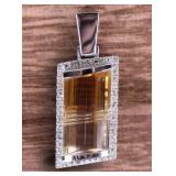 14K WHITE GOLD LADIES PENDANT W/ SPINEL & DIAMOND