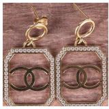 18K YELLOW GOLD CHANEL CC LOGO CRYSTAL EARRINGS