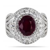 3.66CT BURMESE RUBY 1.4CTW DIA PLATINUM RING GIA