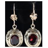 14K YELLOW GOLD ART DECO LADIES EARRINGS W/ GARNET