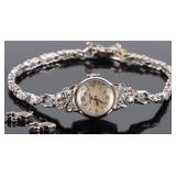 BULOVA 14K WHITE GOLD WATCH W/ DIAMONDS & SAPPHIRE