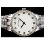BULOVA STAINLESS STEEL CRYSTAL LADIES WRIST WATCH