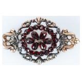 12K YELLOW GOLD VICTORIAN ROSE FACETED GEM BROOCH
