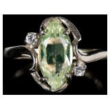 10K WHITE GOLD LADIES RING W/ GREEN TOPAZ & DIAS