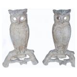 ANTIQUE OWL ANDIRONS PAIR BRASS PS&W CO FIREPLACE