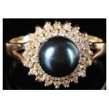 14K YELLOW GOLD TAHITIAN PEARL & DIAMONDS RING