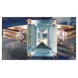 10K YELLOW GOLD LADIES RING W/ 3CT TOPAZ & DIAS