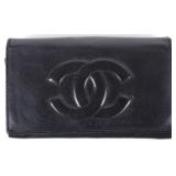 VINTAGE CHANEL BLACK LEATHER CROWNHOCK WALLET