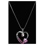STERLING SILVER PINK RUBY SAPPHIRE HEART NECKLACE