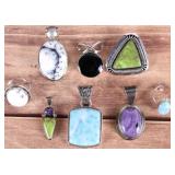 STUNNING STERLING GEMSTONE PENDANT & RING LOT (8)