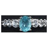 10K WHITE GOLD TOPAZ BLUE CZ LADIES RING