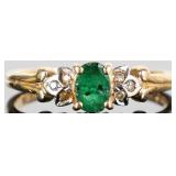 14K YELLOW GOLD EMERALD DIAMOND LADIES RING