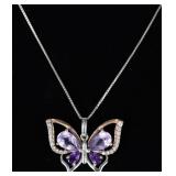 STERLING SILVER AMETHYST BUTTERFLY LADIES NECKLACE