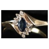 10K YELLOW GOLD LONDON BLUE TOPAZ & DIAMOND RING
