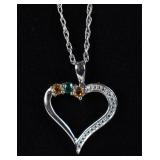 STERLING SILVER EMERALD CITRINE HEART NECKLACE