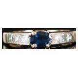 14K YELLOW GOLD DIAMOND & SAPPHIRE LADIES RING