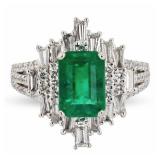 1.97CT EMERALD 1.19CTW DIAMOND PLATINUM RING