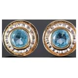 14K YELLOW/WHITE GOLD LADIES STUD EARRINGS W TOPAZ