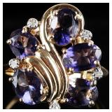 14K YELLOW GOLD IOLITE DIAMOND LADIES RING