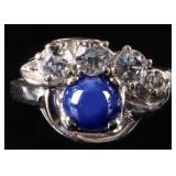 STAR SAPPHIRE CABACHON 14K WHITE GOLD LADIES RING
