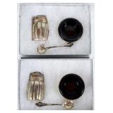 STERLING SILVER SALT CELLARS & GLASS SHAKERS 2 SET