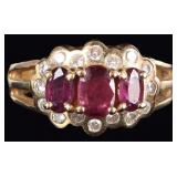 14K YELLOW GOLD PINK RUBY DIAMOND LADIES RING
