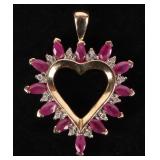 10K YELLOW GOLD LADIES  RUBY & DIAMOND PENDANT