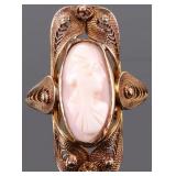 1920'S ART DECO FILIGREE CAMEO 10K GOLD RING