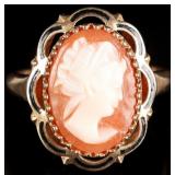 10K YELLOW GOLD ORNATE CAMEO ENAMEL LADIES RING