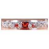 STERLING SILVER GARNET HINGED BANGLE BRACELET